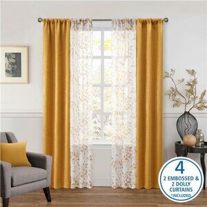 Metallic Blackout Curtains and Sheers Set, 4 Panels, Brown Butter